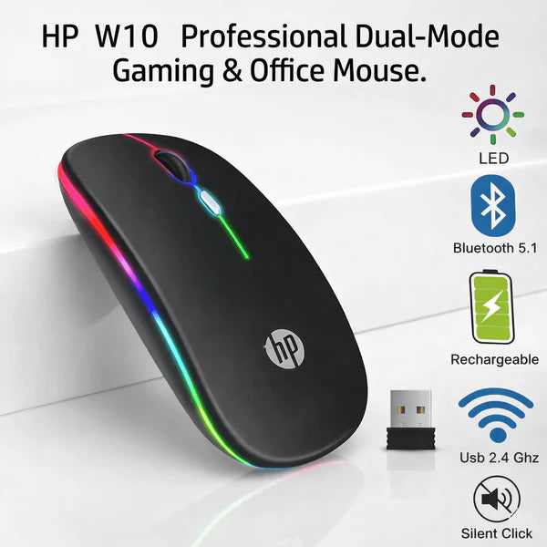 2.4GHz Wireless Rechargeable RGB Optical Mouse – USB Cordless Mouse for PC, Laptop & Mac with Silent Click & Long Battery Life